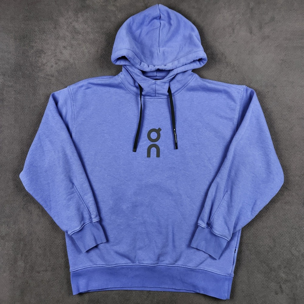 On Running Club Hoodie Mens Medium Iris Blue Logo Pullover Swiss Engineering